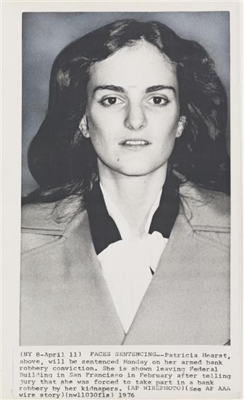 (SLA & PATTY HEARST) Two press photographs of Patty Hearst, one from the Symbionese Liberation Army and the other during her trial.